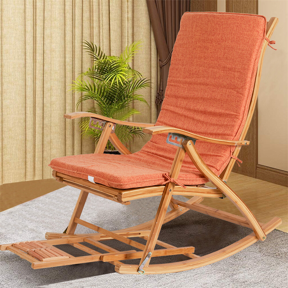 Bamboo Folding Rocking Chair Adjustable Height Lounge Recliner Indoor Outdoor