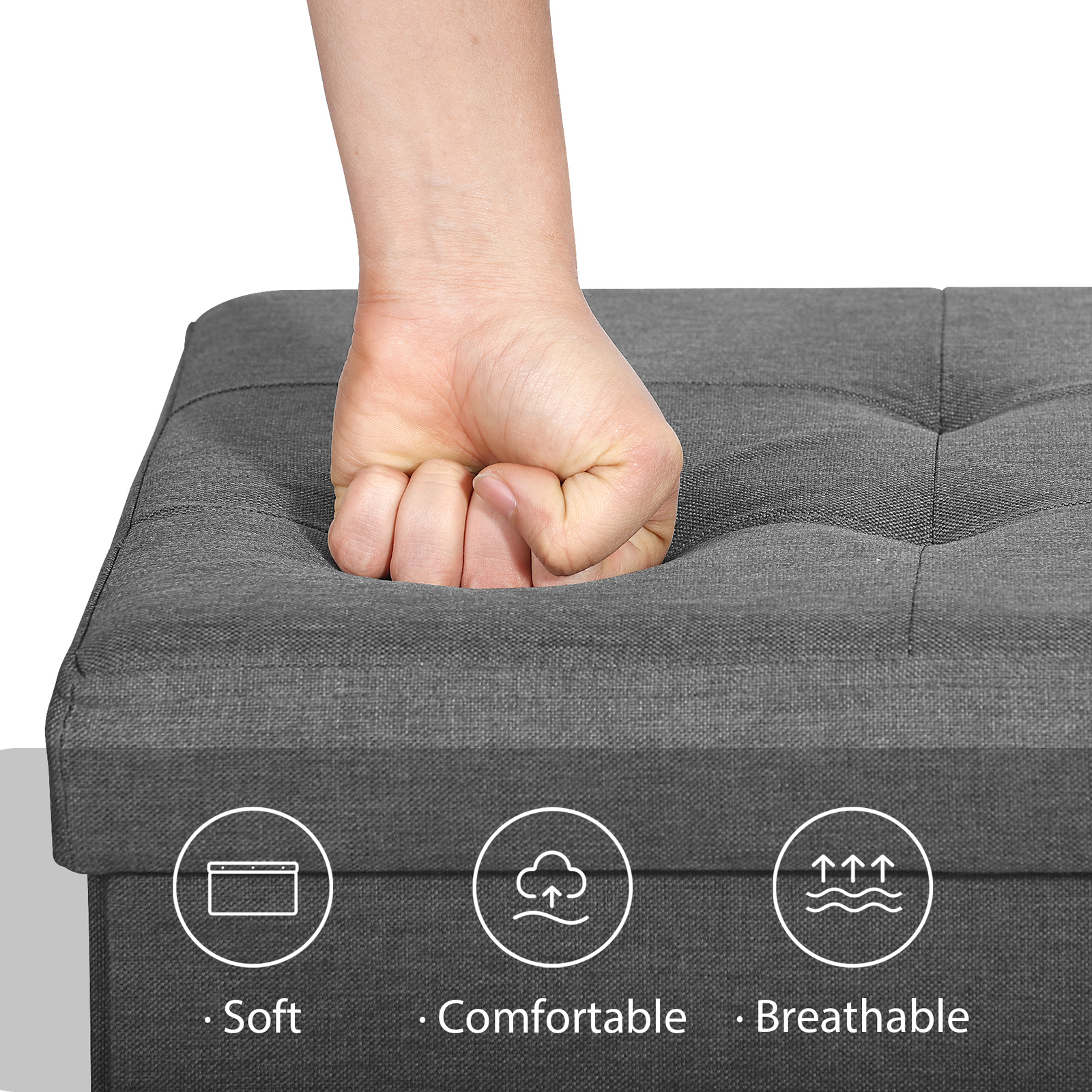 Folding Storage Ottoman Bench 43Inch Footrest Storage Chest w/Divider Light Gray