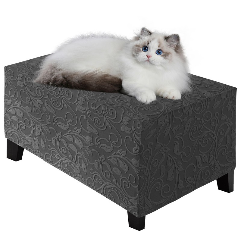 Jacquard Ottoman Stretch Slipcover Anti-Slip Rectangle Removable Footstool Cover