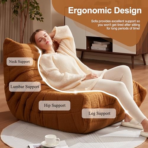 Orange Adults Bean Bag Chair Faux Fur BeanBag Couch for Living Room Brown Teddy