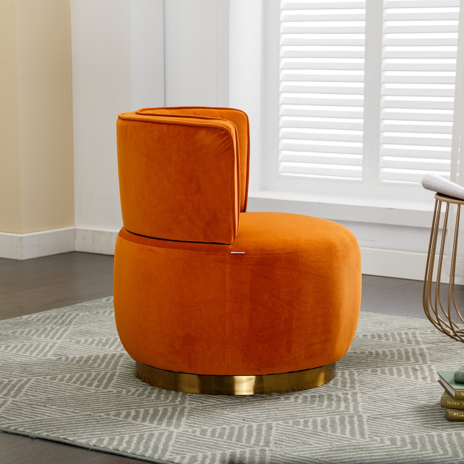Swivel Barrel Accent Chair, Velvet Orange, 360 Degree Rotation