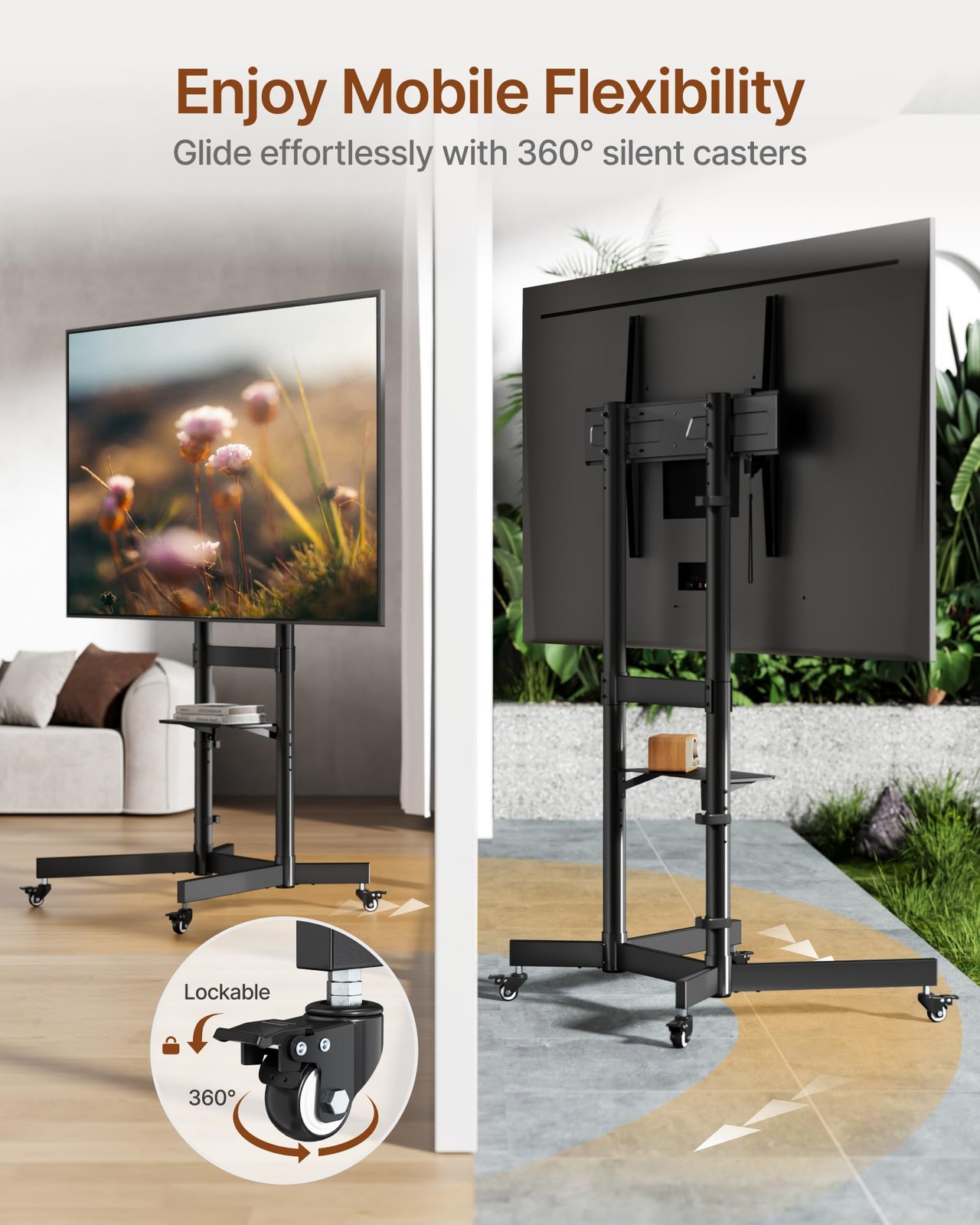 Heavy-Duty Rolling TV Stand for 55–100″ Screens — Supports 165 lbs, Stable Mo…