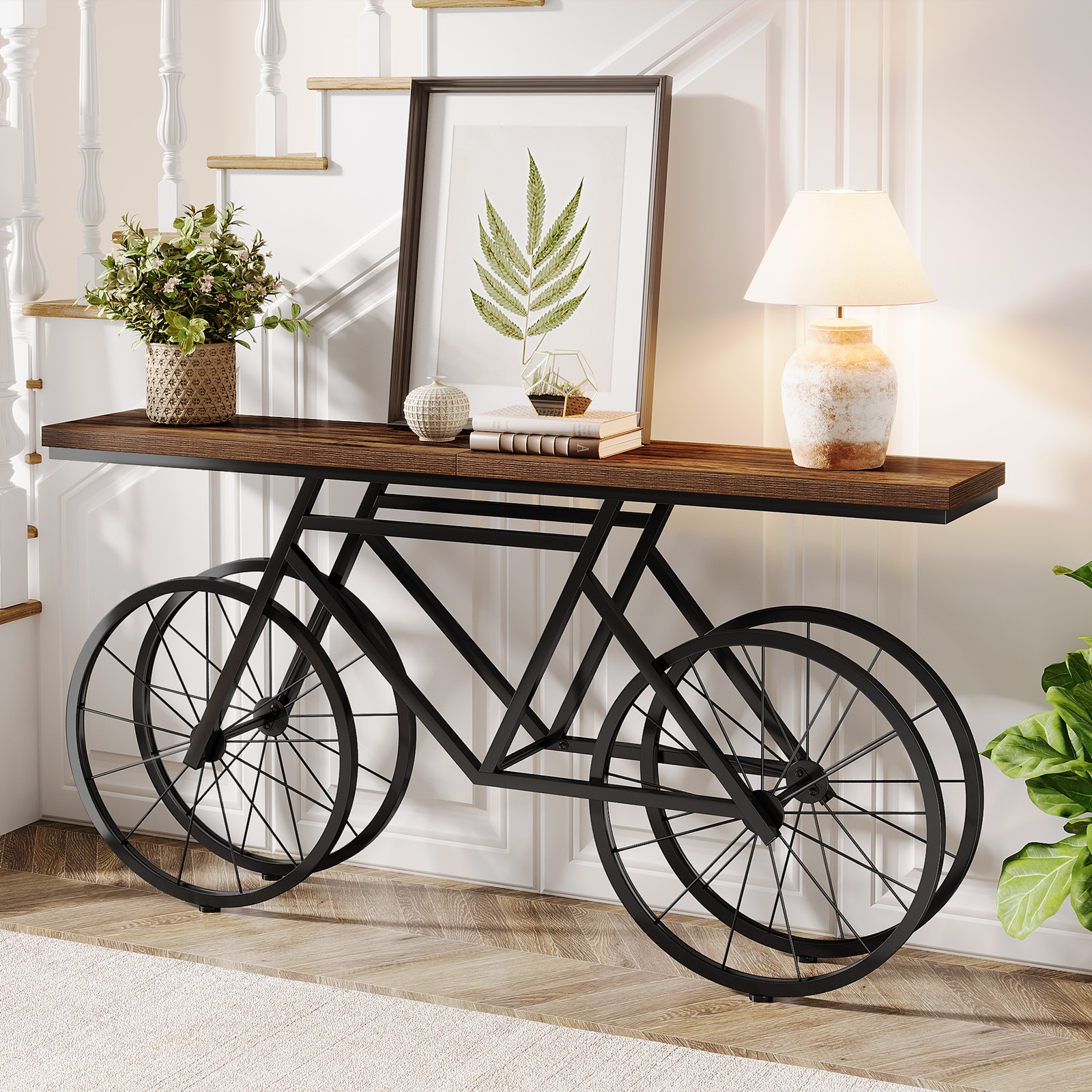 70.9-Inch Extra Long Console Table, Modern Industrial Sofa Table with Metal Base
