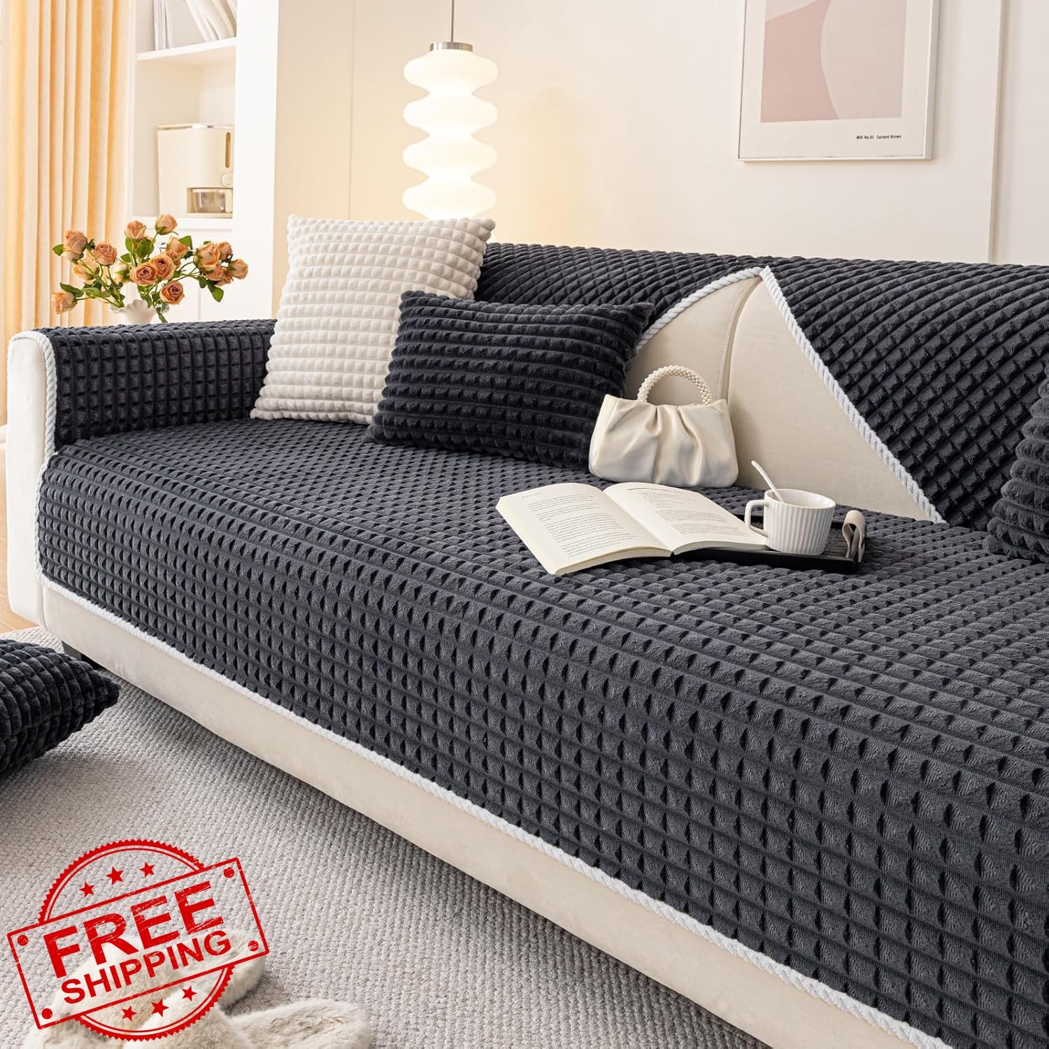 tianxinbaobei Velvet Couch Cover Dark Grey 36″x70″