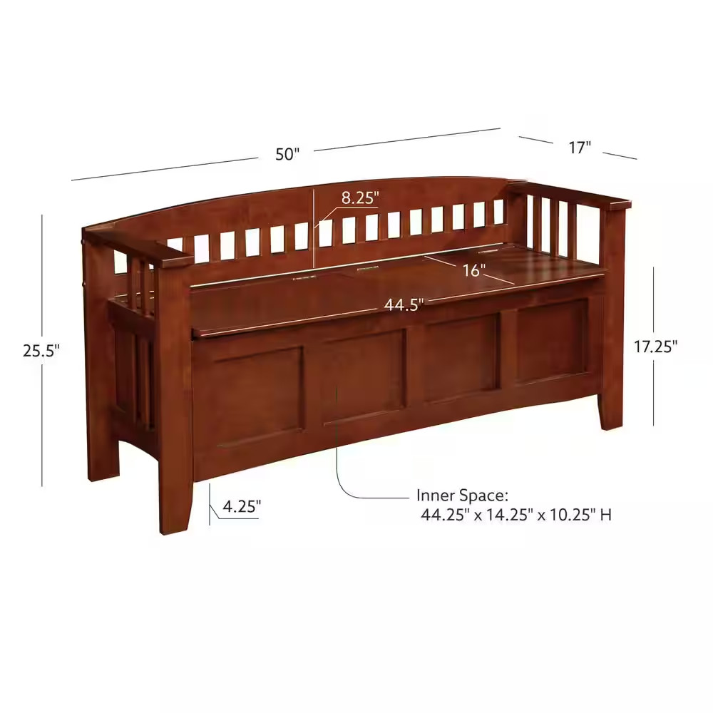 Shayla Walnut Storage Bench with Back 50 In.