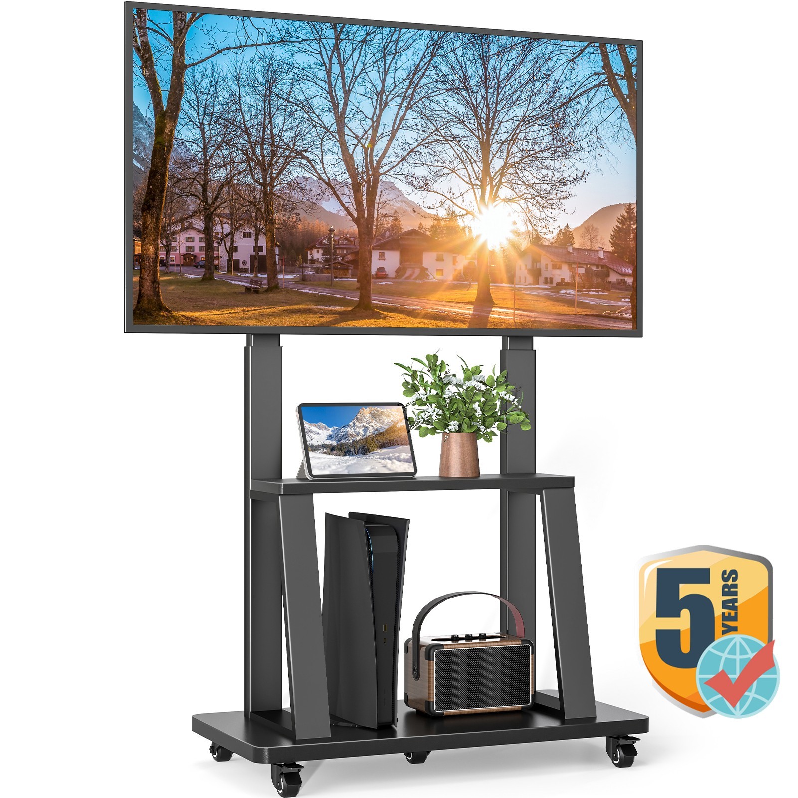 Rolling TV Cart Stand for 40″-86″ TVs with Storage Shelves up to 200 lbs, Black