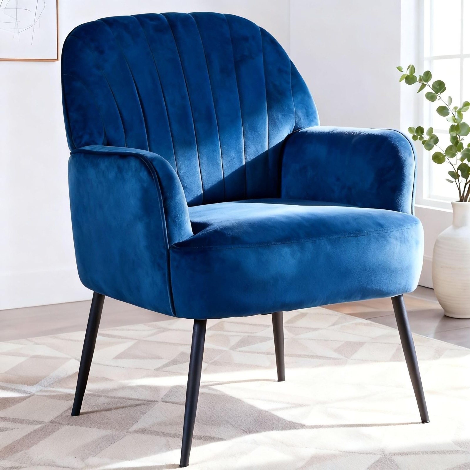 Blue Velvet Accent Chair Modern Upholstered Barrel Sofa Armchair