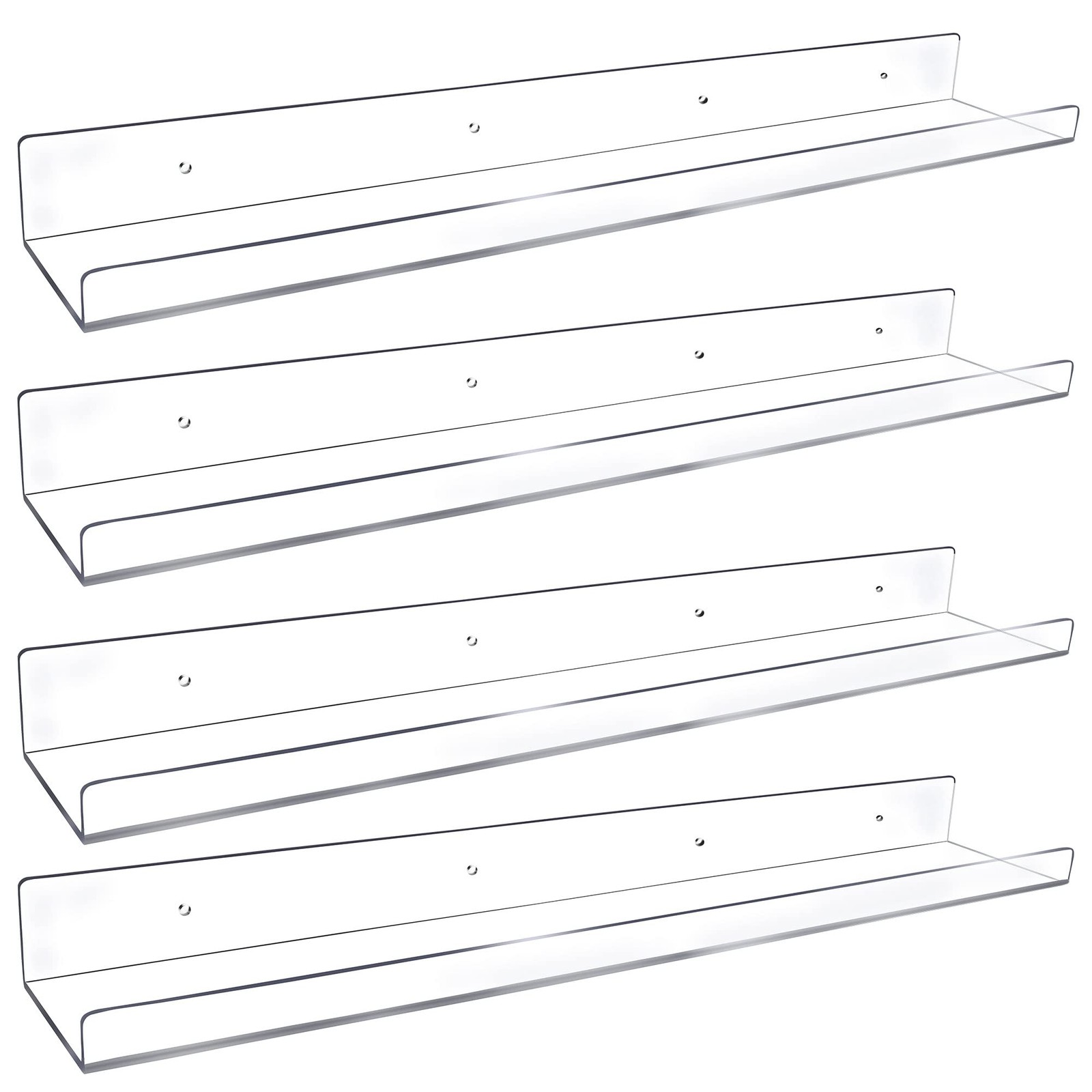 4 Pack 24inch Long Clear Acrylic Floating Shelves Wall Ledge Invisible Wall Moun