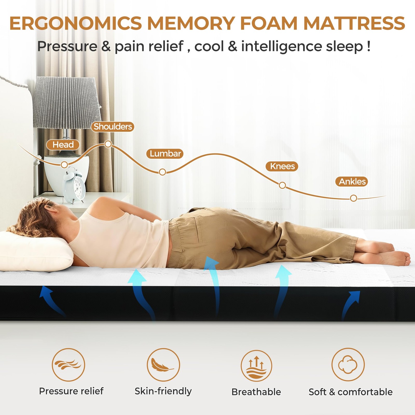 4 Inch Trifold Mattress, Twin Size Foldable Memory Foam Mattress with Viscose…