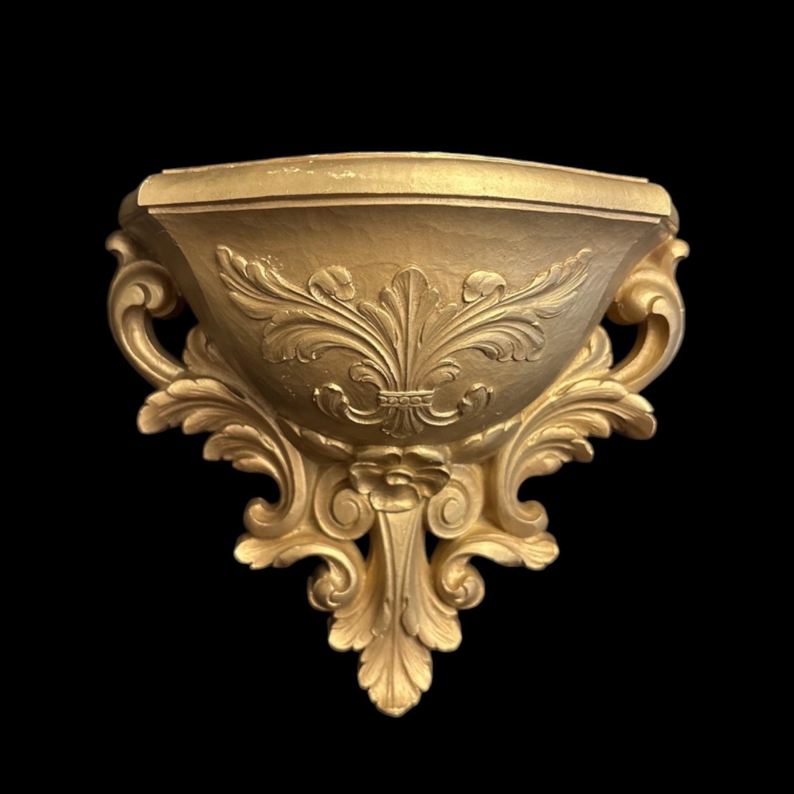 Vintage Gold Ornate Wall Pocket Shelf Homeco Hollywood Regency French Country