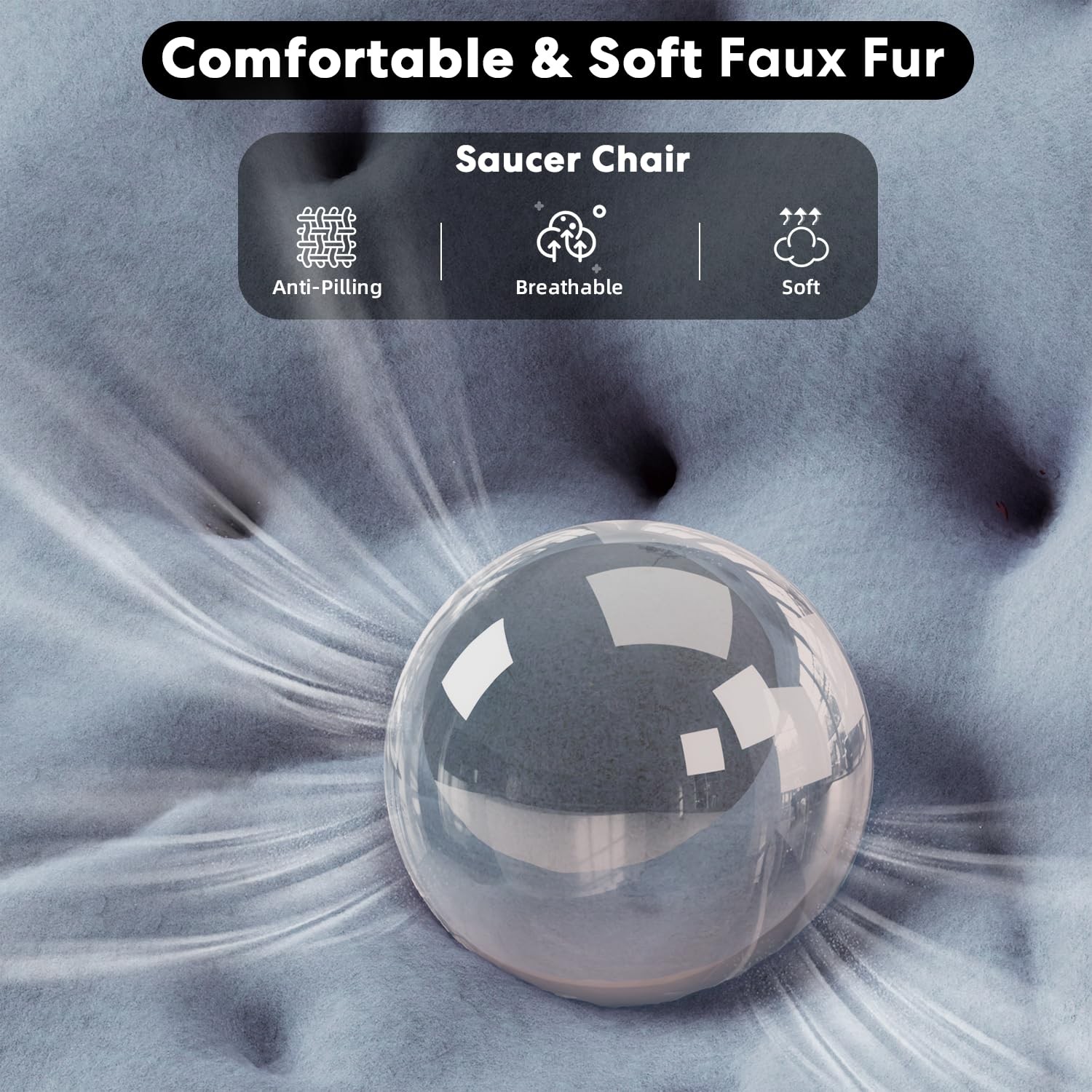 Cozy Grey Moon-Sailor Saucer Chair – Faux Fur, Foldable, Bedroom Chic