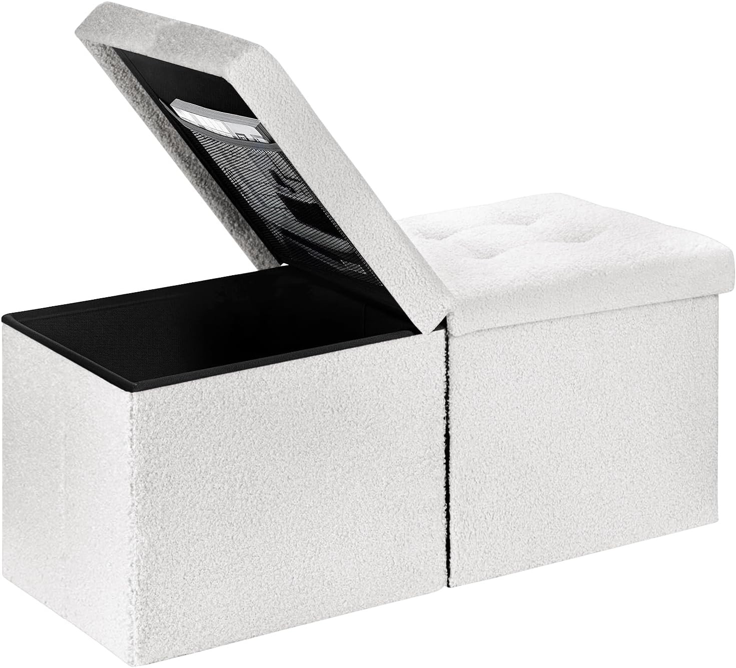 Folding Ottoman Bench with Storage – 34Inches Teddy Velvet Foot Stool Ottoman Be