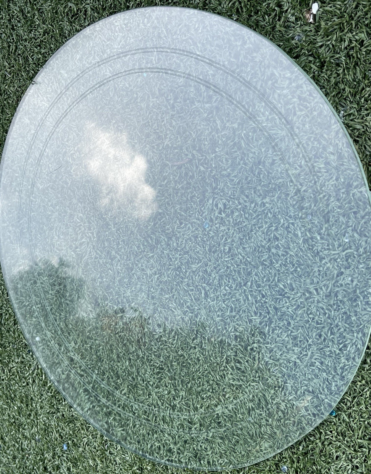 16” Round Clear Glass Tabletop Insert 3 Ring Etched 3 lb 6 oz