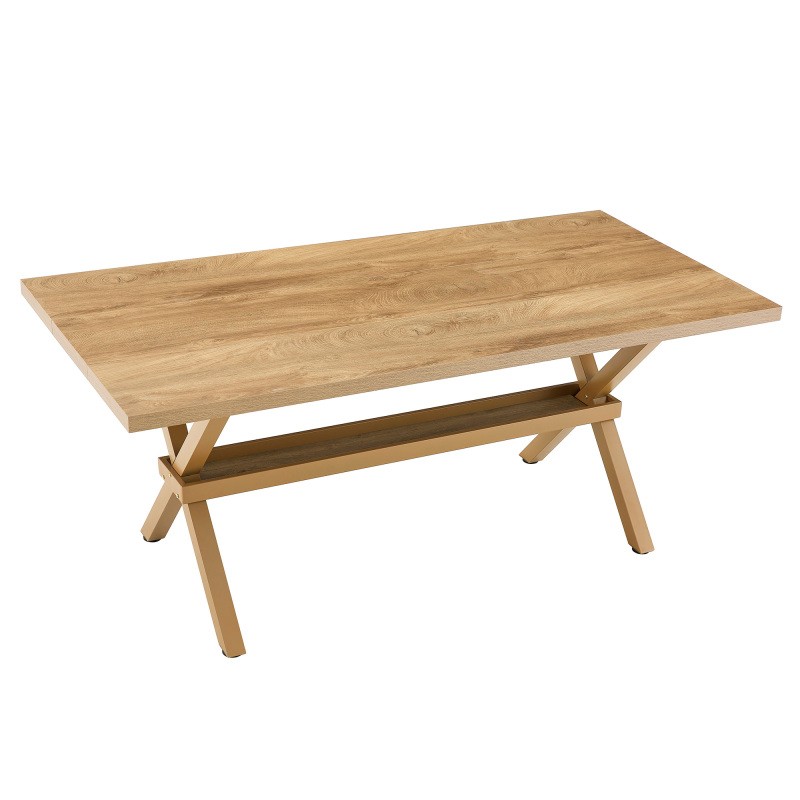 71 Inch Rectangular Dining Table with X-Shape Metal Base Light Wood MDF Top