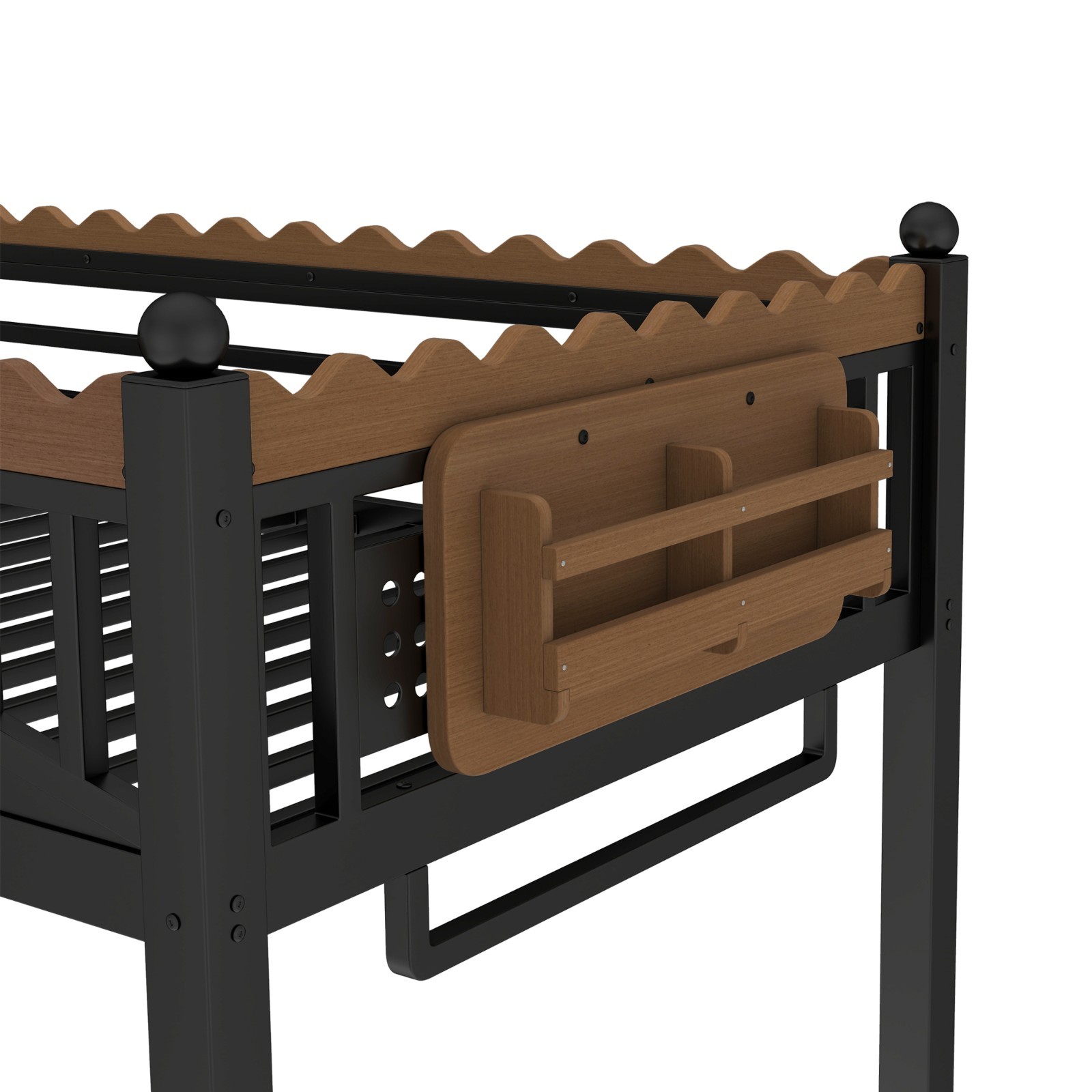 Twin XL Size Metal Loft Bed with Ladders, Storage Shelves and Bookshelf Black
