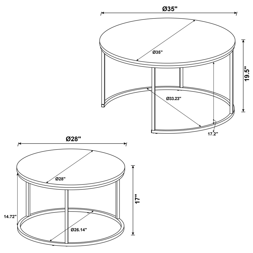Hanover Grey 2-Piece Round Faux Marble Nesting Coffee Table