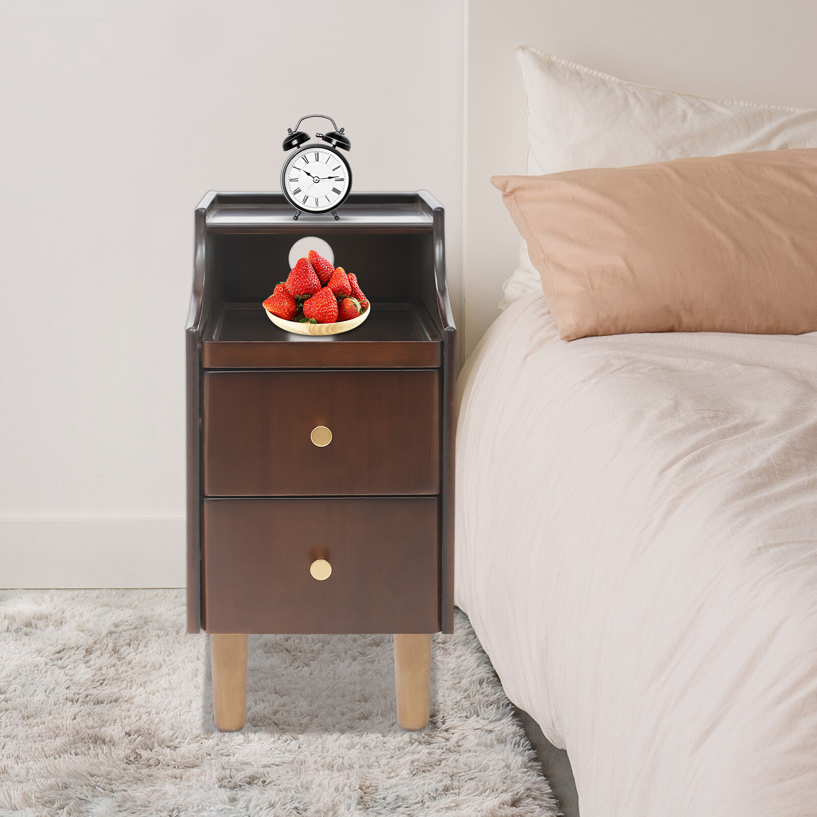 Solid Wood Narrow Side Table Night Stand for Small Spaces Storage Solution
