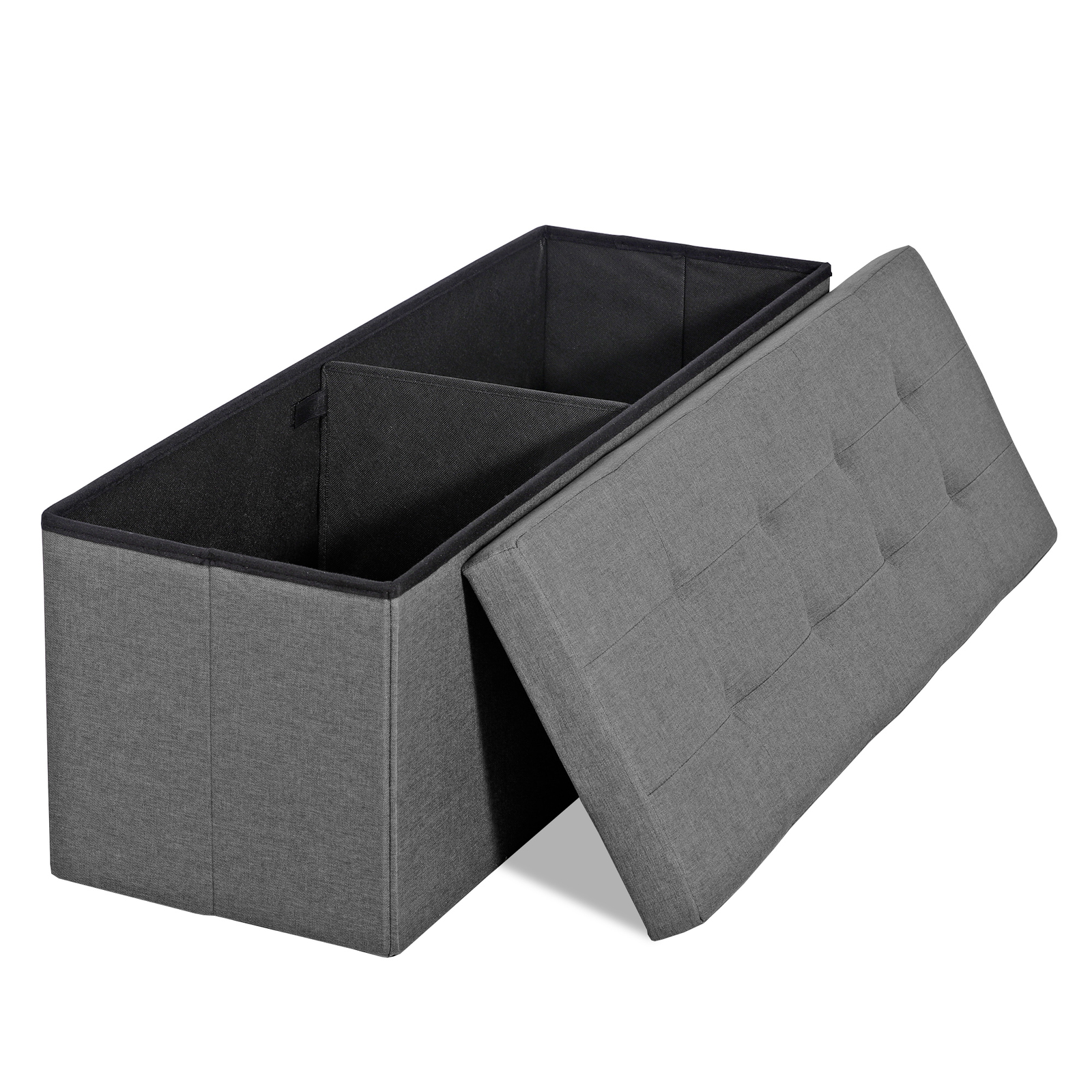 Folding Storage Ottoman Bench 43Inch Footrest Storage Chest w/Divider Light Gray