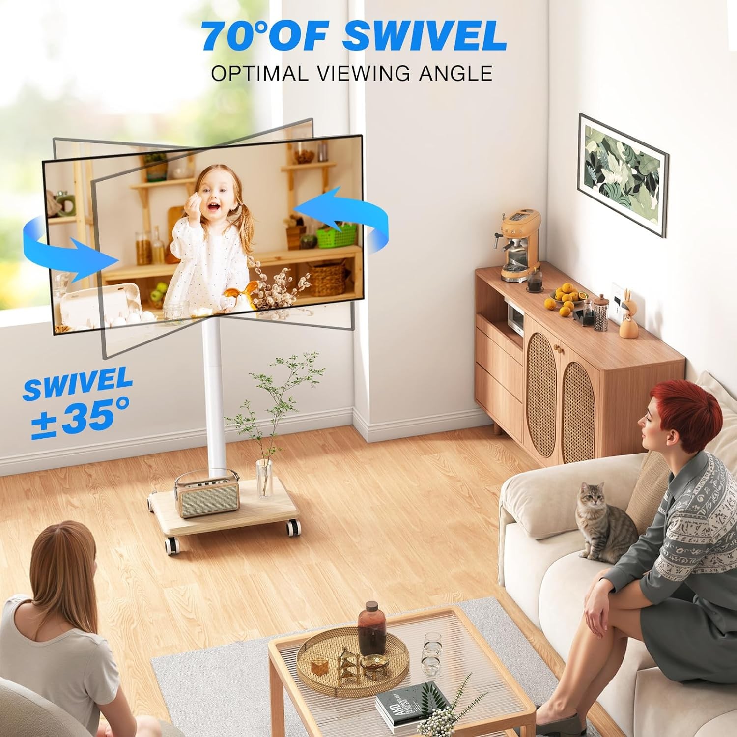 Rolling TV Stand 32 to 55 60 Inch TVs up to 88lbs Height Adjustable Mobile TV
