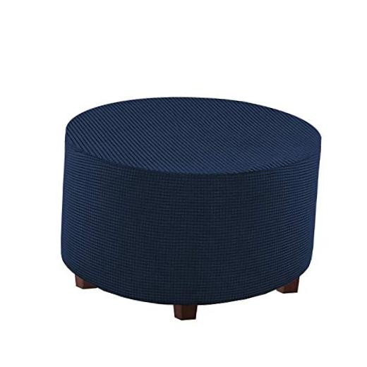 Round Ottoman Slipcover Polyester Blend Footstool Protector Covers Medium Navy
