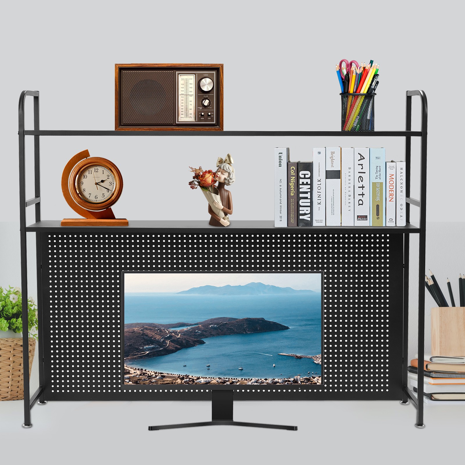 2-Tier Desktop Bookshelf 45.3×7.9×38.6in Desk Organizer Tabletop Office Shelves