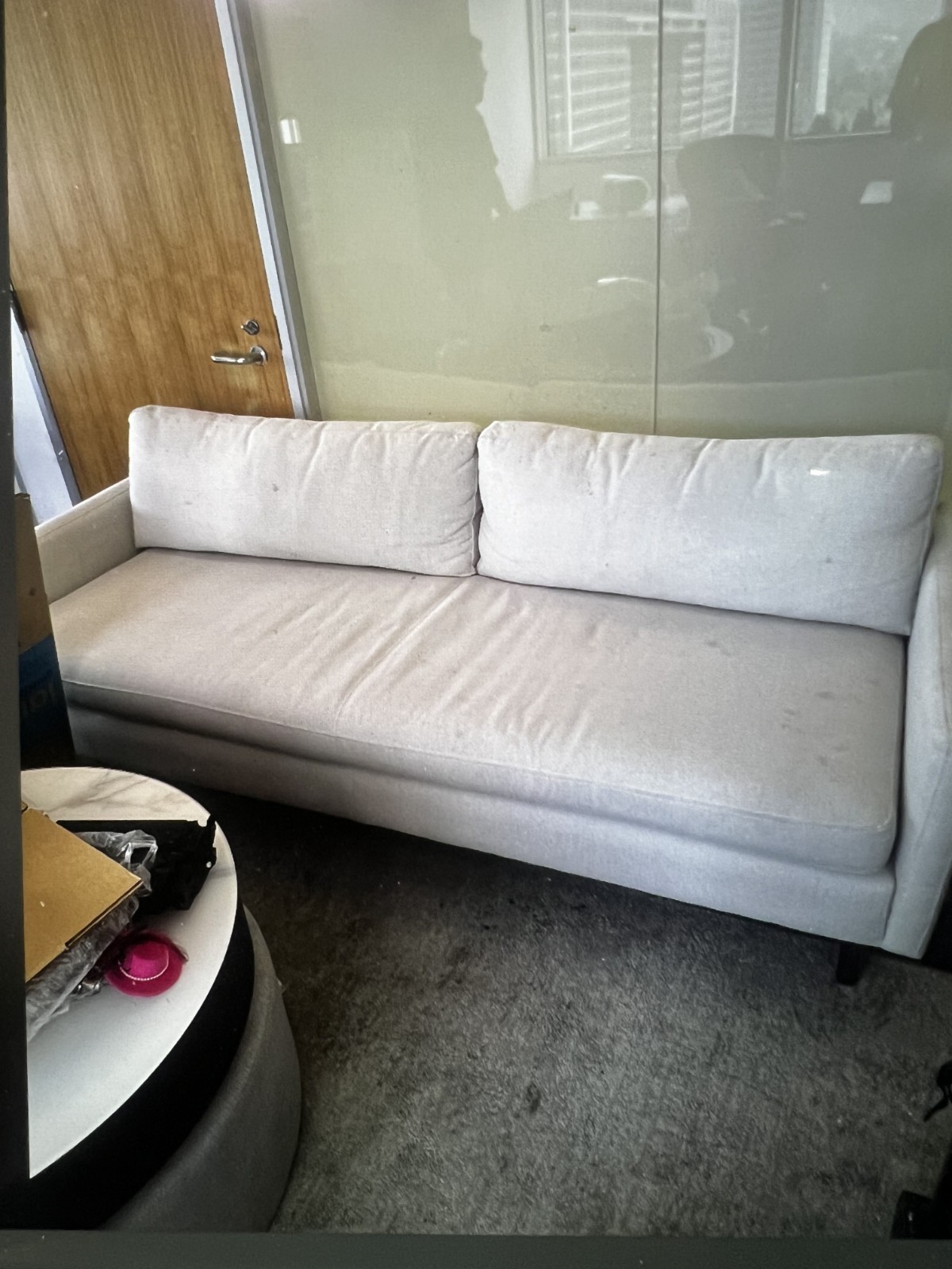 Beautiful Fabric Sofa – Beige – 80 inches W – 34 inches H- 29 inches D