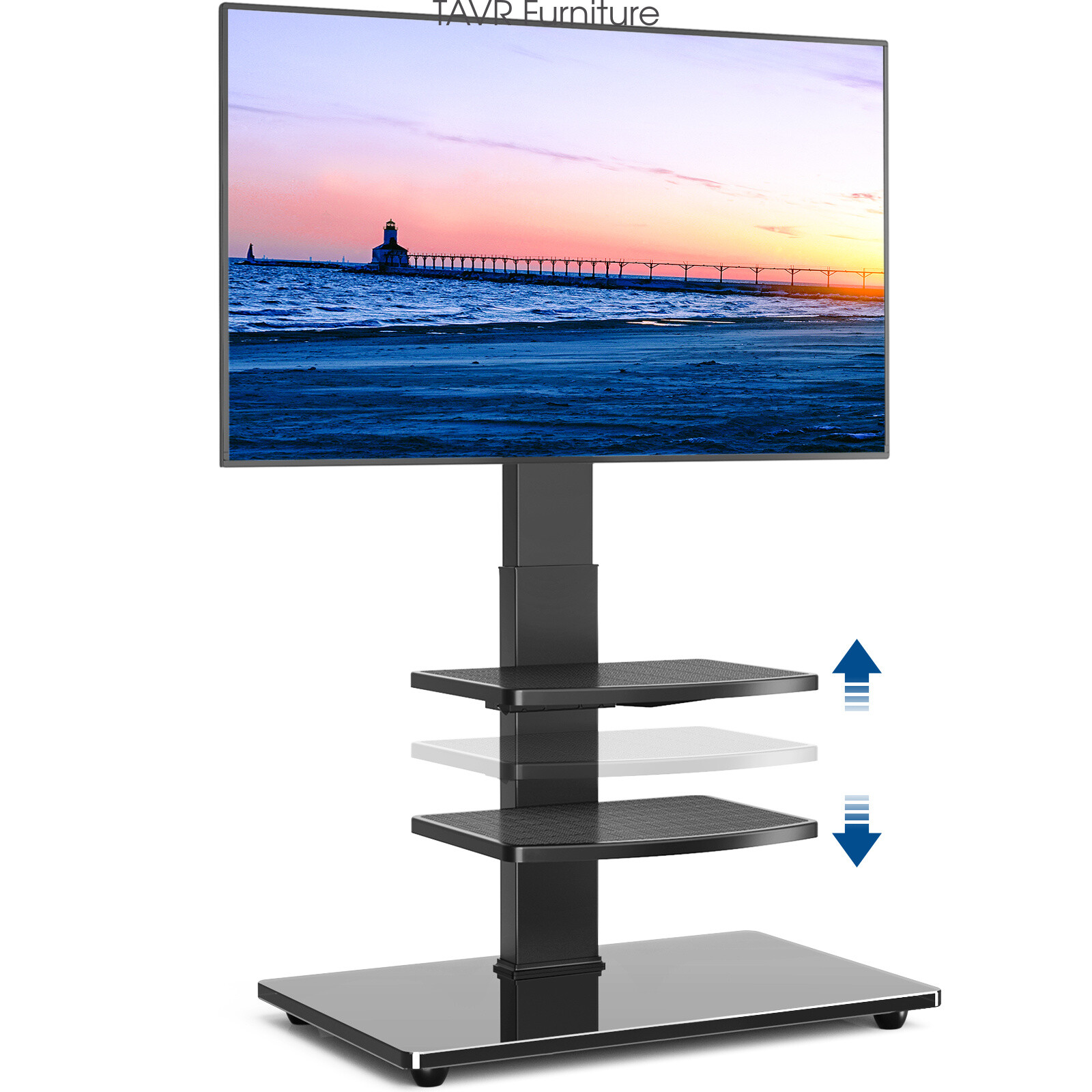 Swivel Floor TV Stand with 2 Shelves Height Adjustable for 32-70 inch LCD LED TV