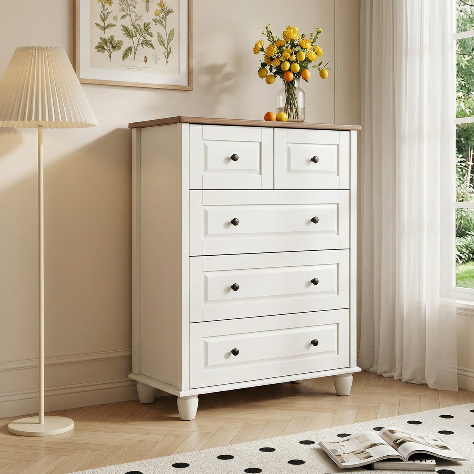 White 5-Drawer Dresser, 29.1×15.7×36.7in Solid Wood Vertical Storage Cabinet