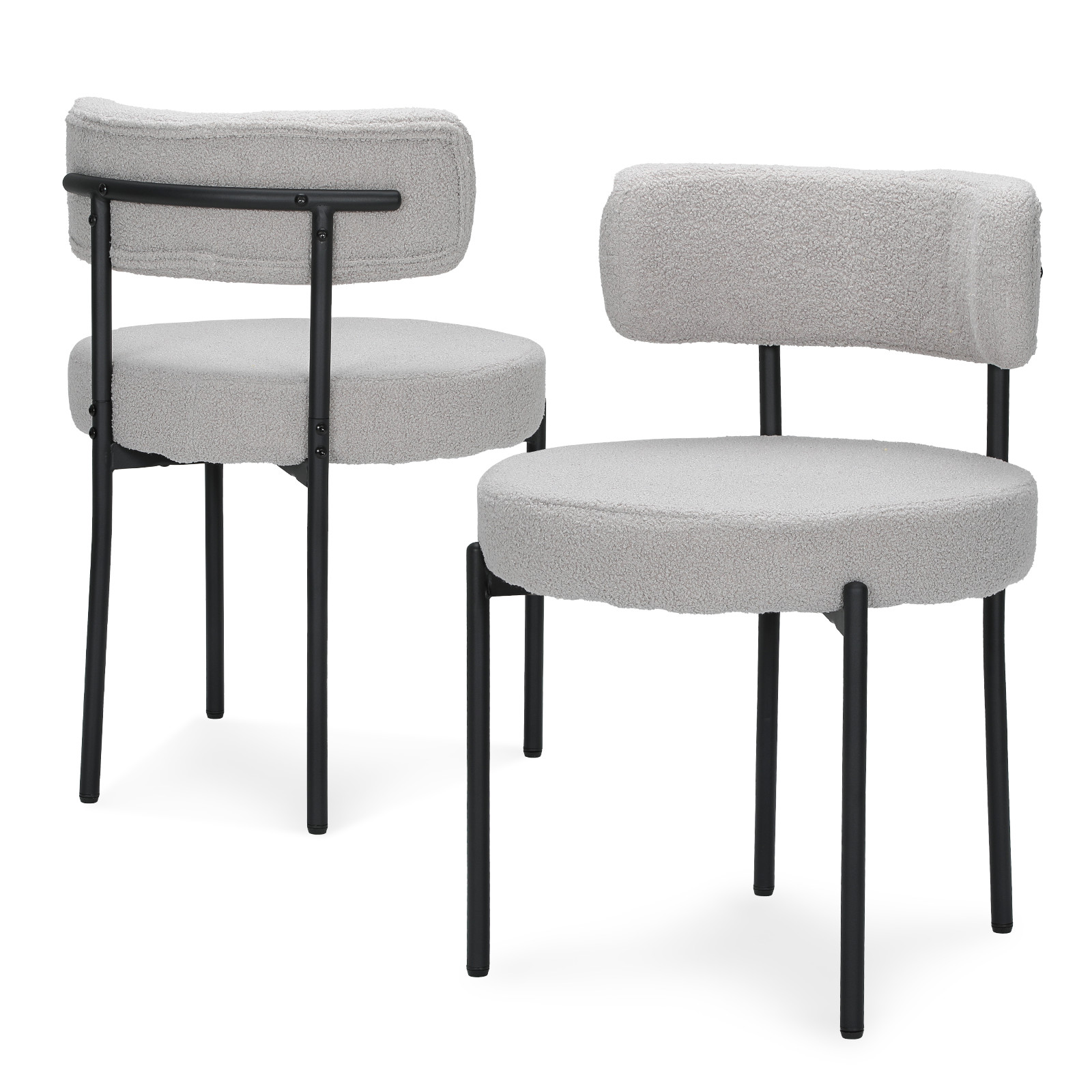 Gray Boucle Fabric Dining Chair Kitchen Dining Room Accent Padded Chair，Set of 2