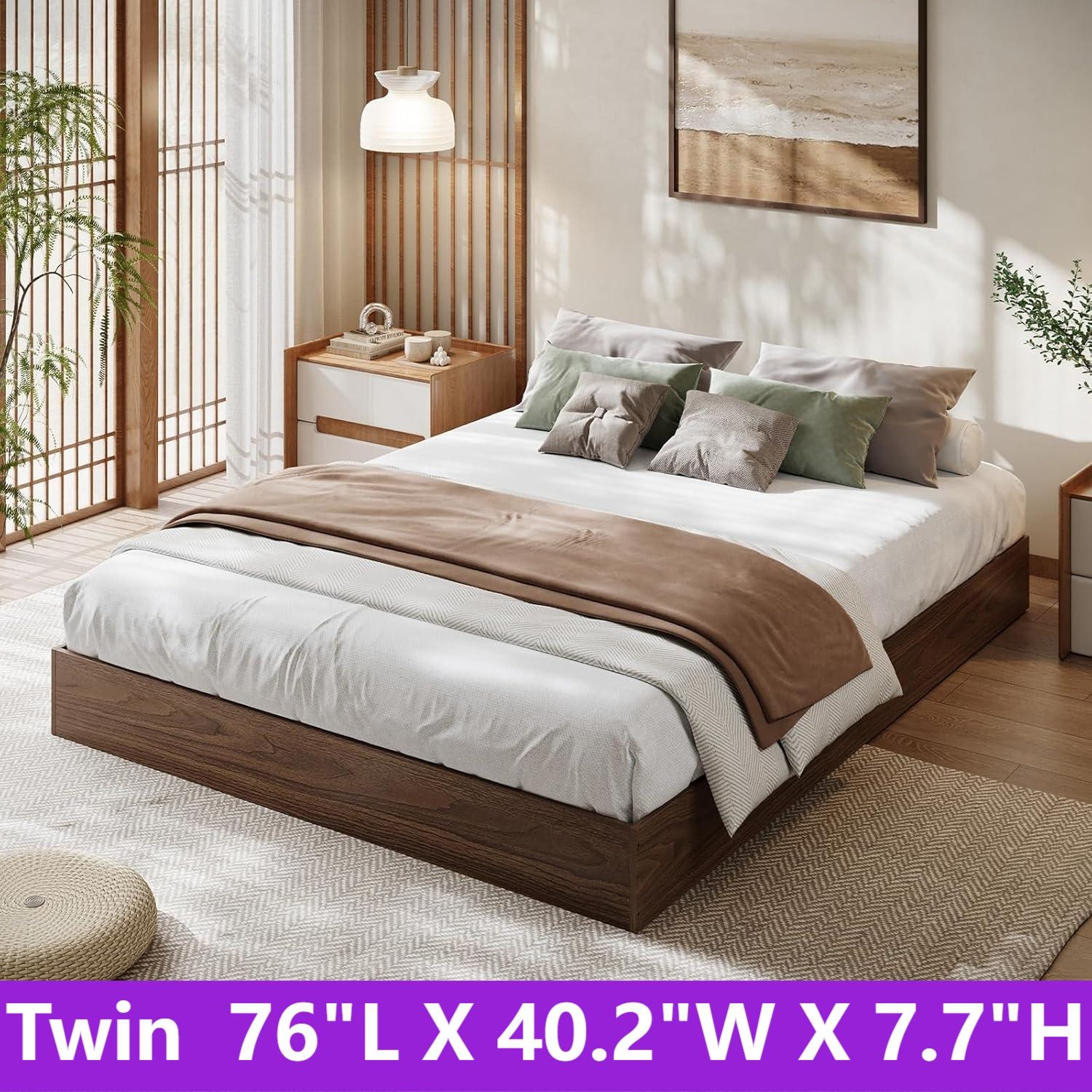 FULL TWIN QUEEN KING Wood Platform Bed Frame w/ Sturdy Wooden Slats Floor-Stand
