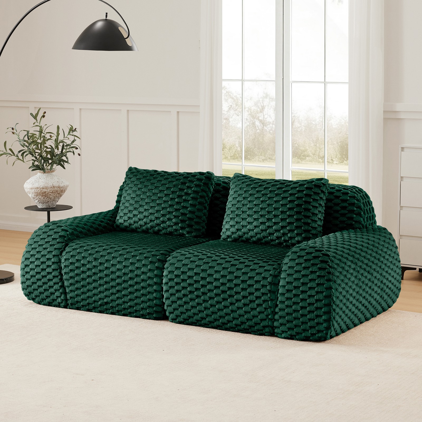 82″ 2-Seater Sectional Sofa Flannelette Fabric Upholstery Couch Deep Loveseat