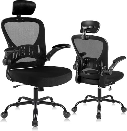 Ergonomic Office Chair with Adjustable Headrest & Lumbar Support, Desk Black