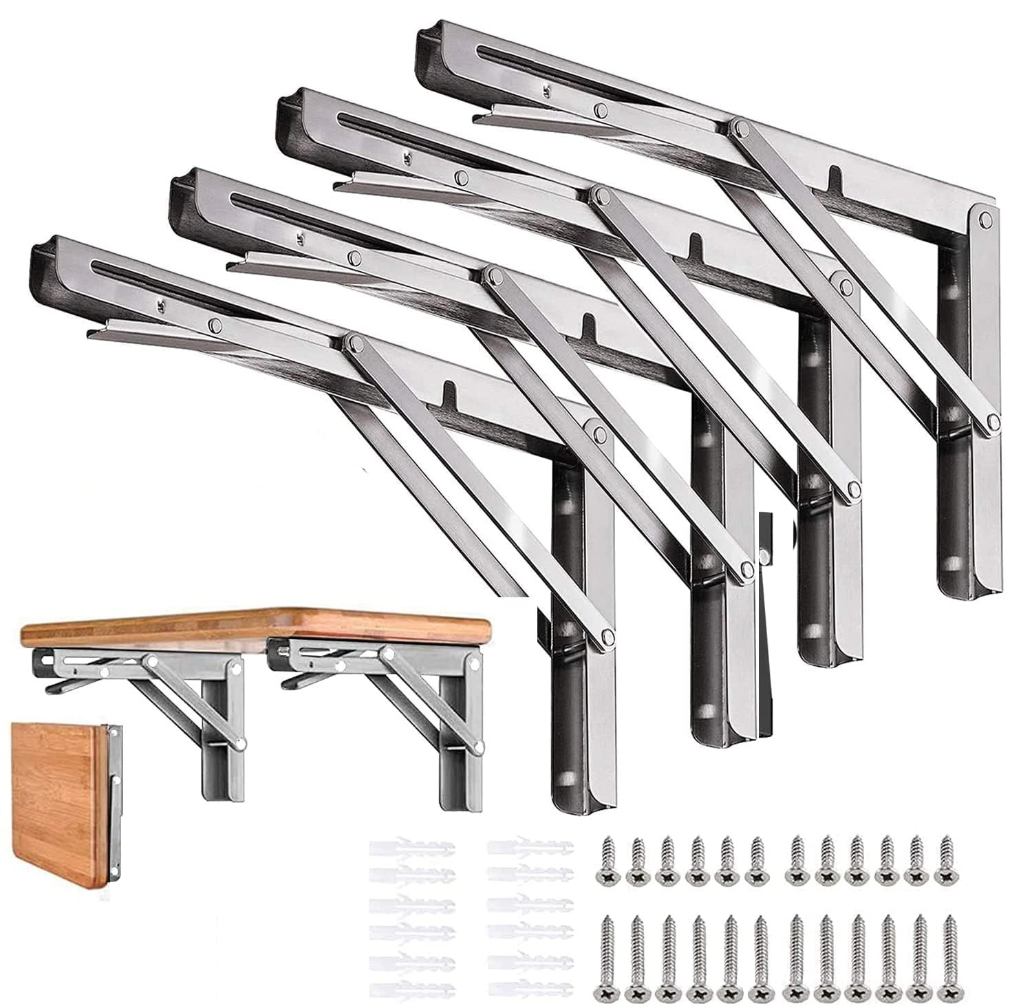 Folding Shelf Brackets 12 inch 4 Pcs Max Load: 330 lb – Heavy Duty Stainless …