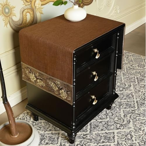 Embroidered Nightstand Cover Cloth.Anti-Slip 43.3″ x 15.7″ (Rectangular) Brown