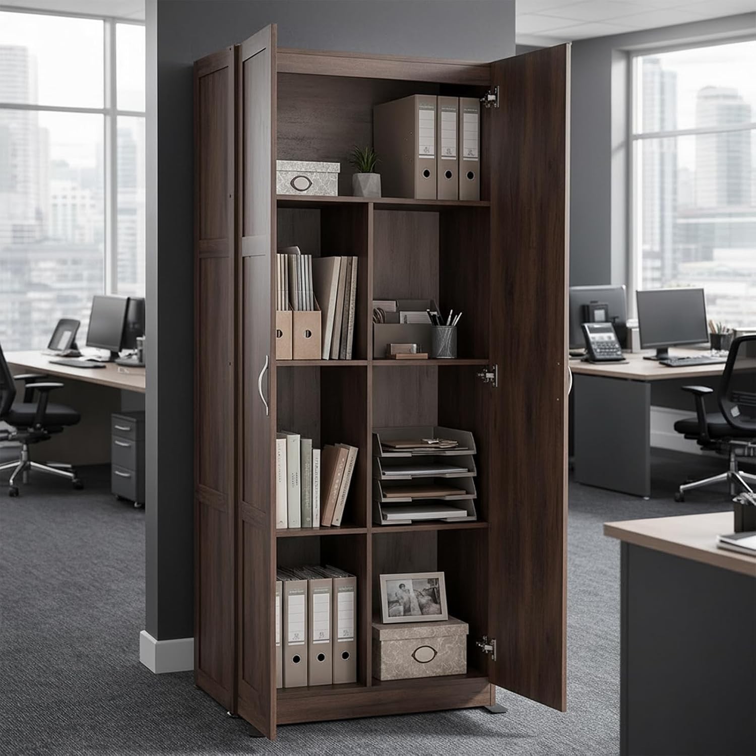 Home Office Wooden Storage Cabinet Large Capacity Organizer Bedroom Storage Unit