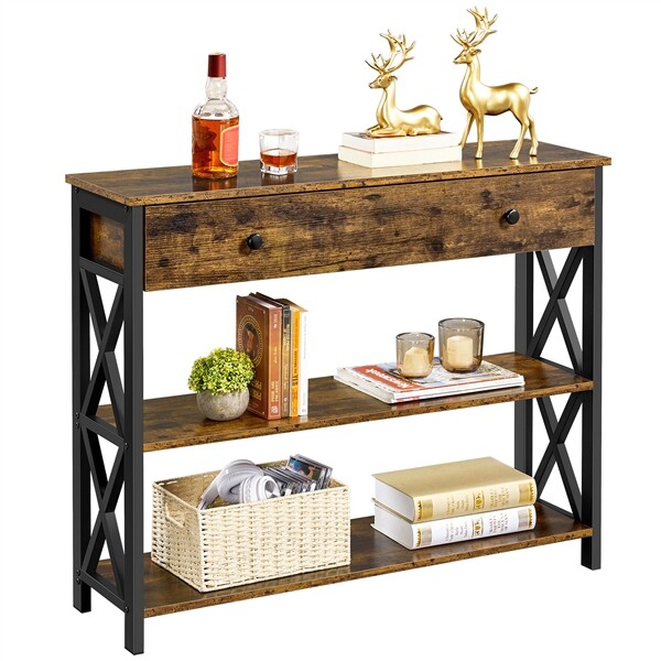 Industrial Console Table Hallway Table with Drawer and Storage for Living Room