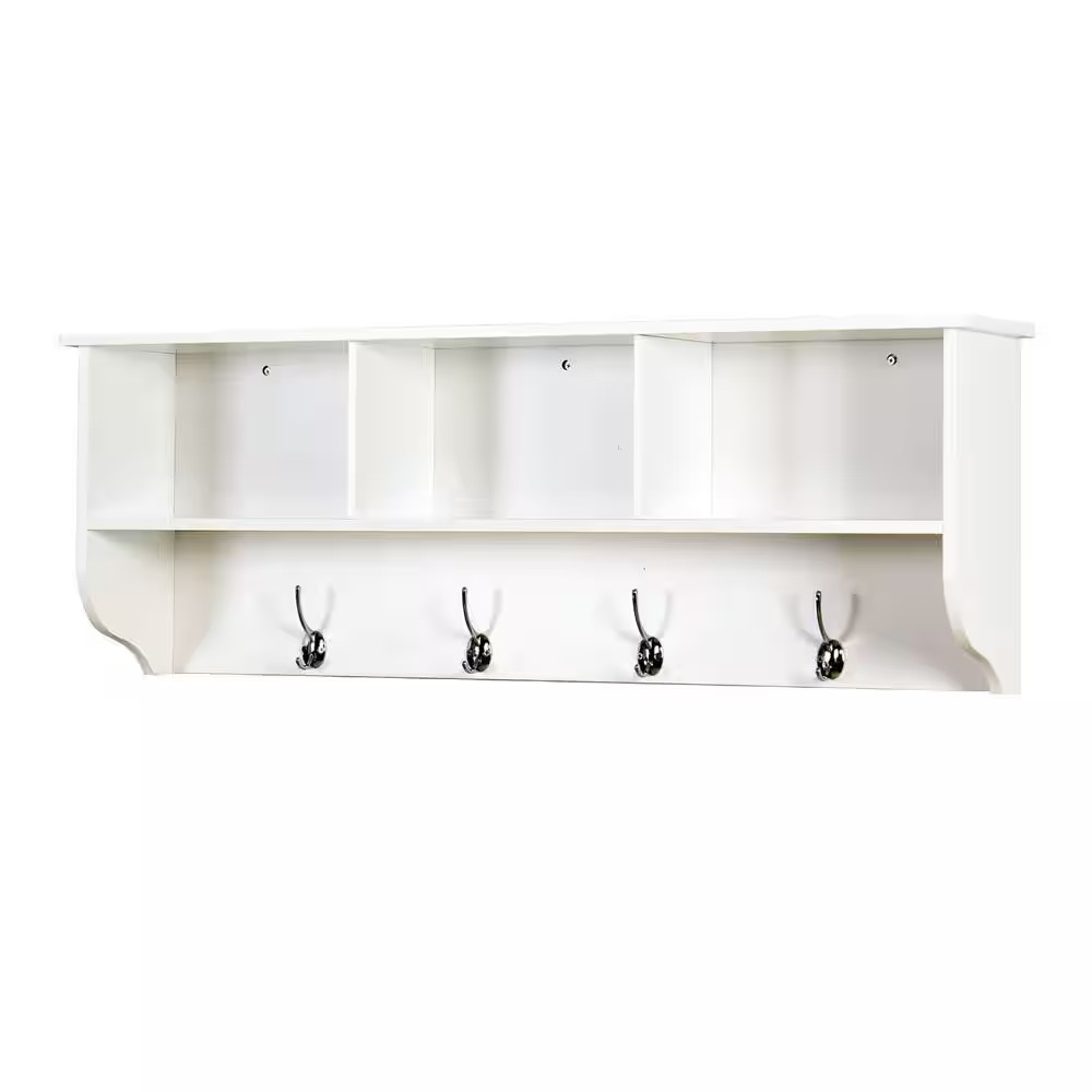 38.5 In. W X 7.8 In. D White Wooden Composite Decorative Wall Shelf with 4 Dual