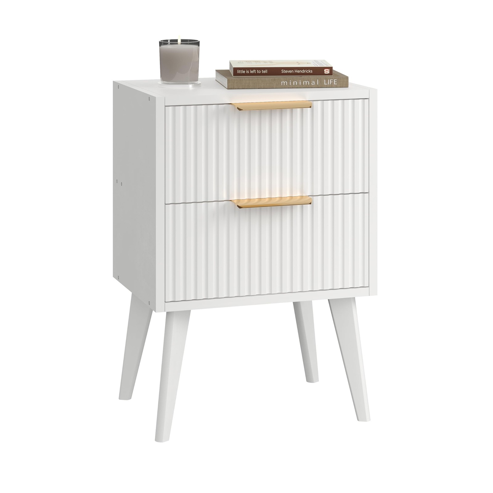 YAUKOMEL Fluted Nightstand with 2 11.8»D*15.7»W *22.8»H, White