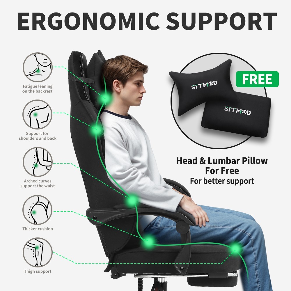 Gaming Chair, Video Gaming Chairs for Adults, Fabric Comfortable Computer Chair