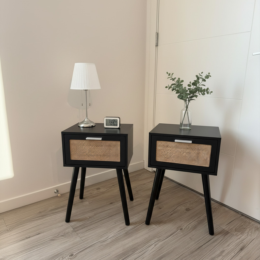Set of 2 Night Stands Brand New Perfect Condition Black Rattan End Tables