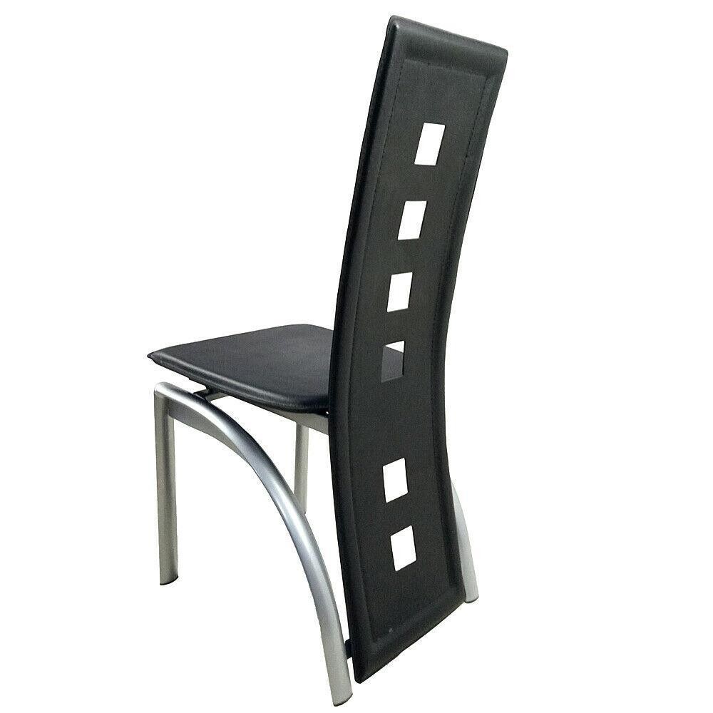 Set of 4 Leather Dining Chairs Living Room Chairs w/ High Back Metal Legs