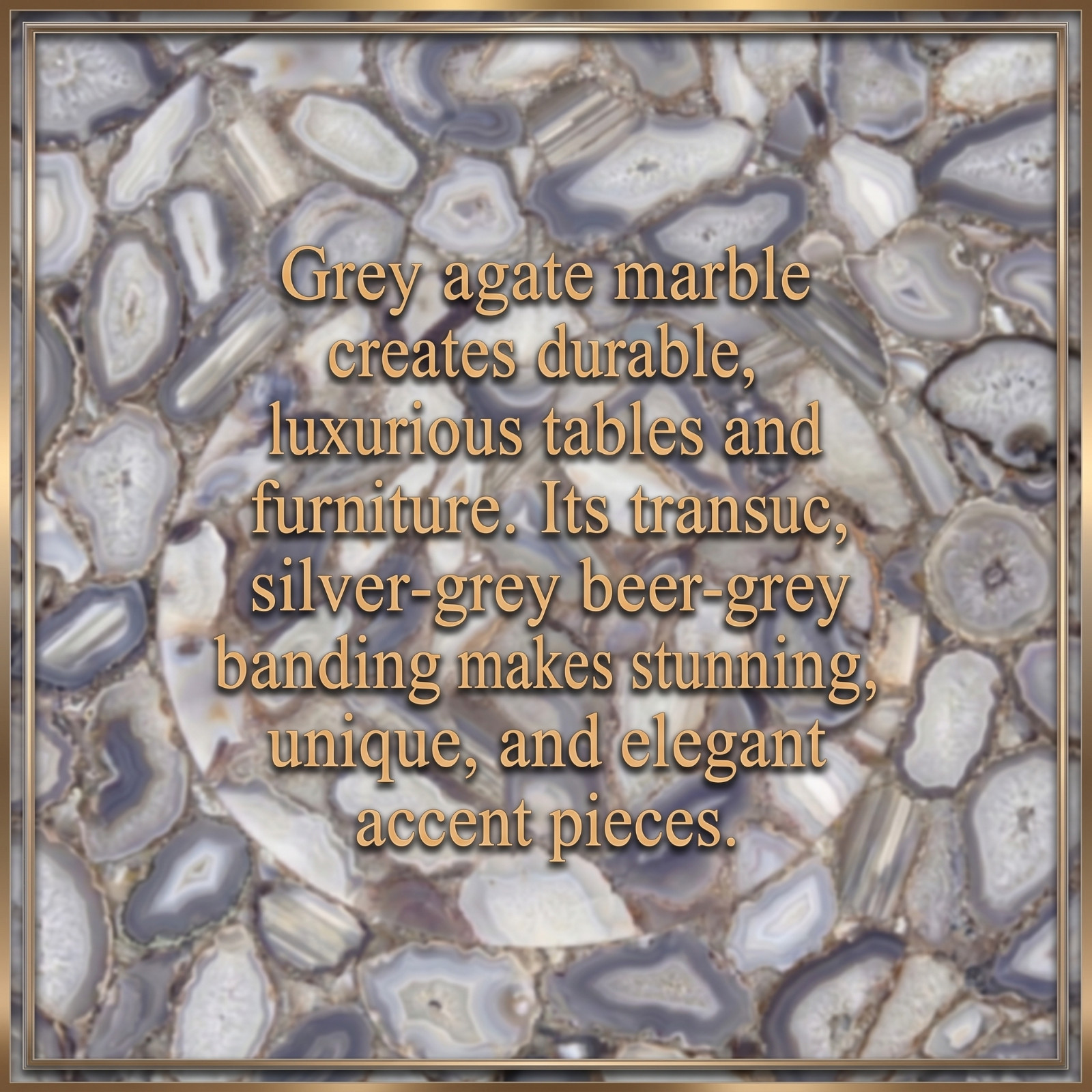 Square Grey Agate Marble Table Top, Premium Stone Accent Table Top 15″ x 15″