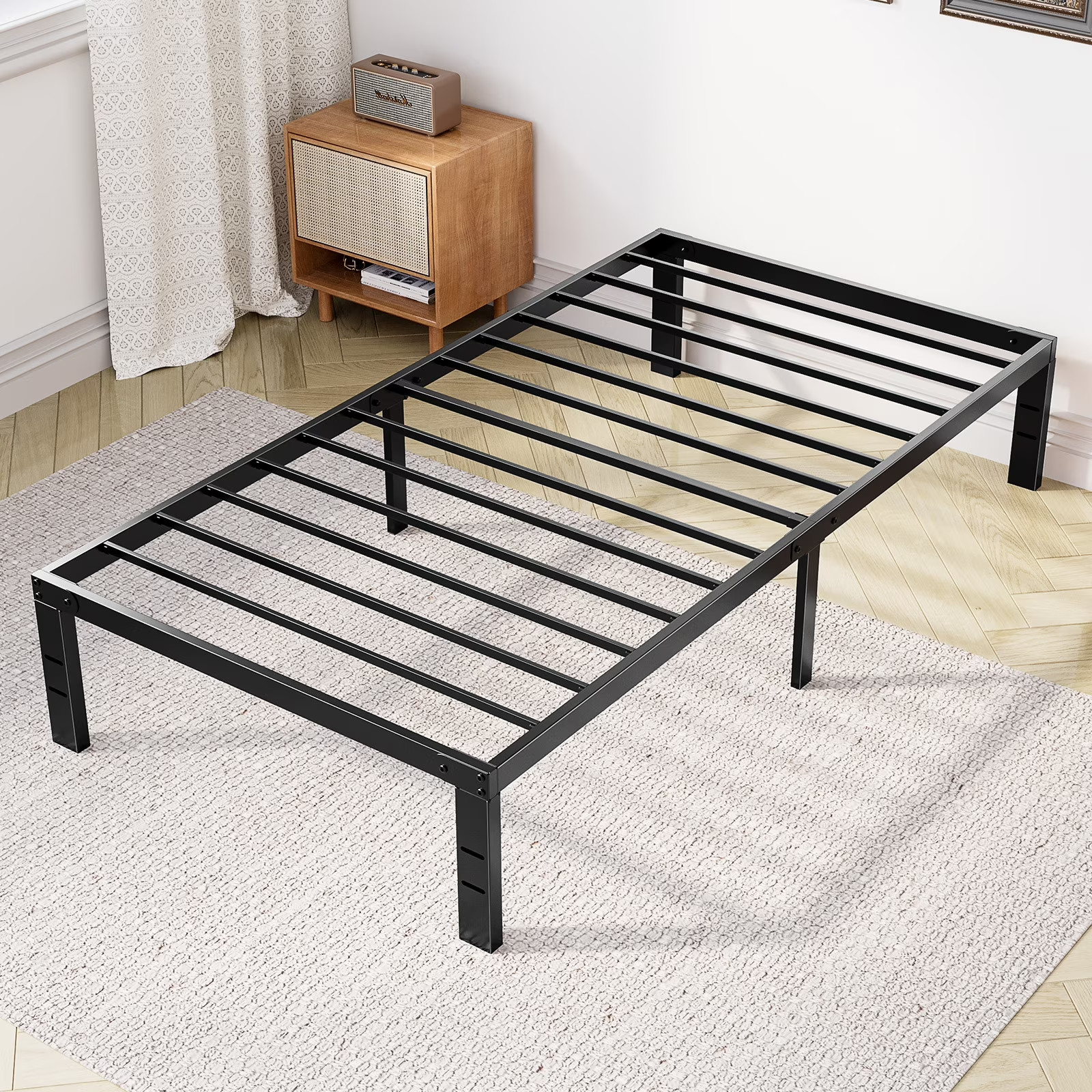 GIANNA Twin Size 14-inch Metal Platform Bed Frame with Under-Bed Storage