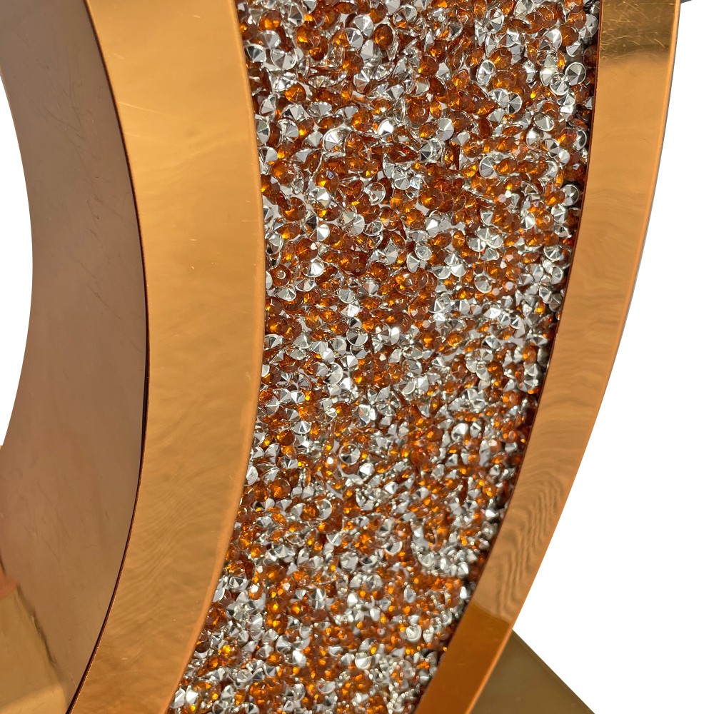 Mirror edge table with hand polished beveled edge and diamond shaped base frame
