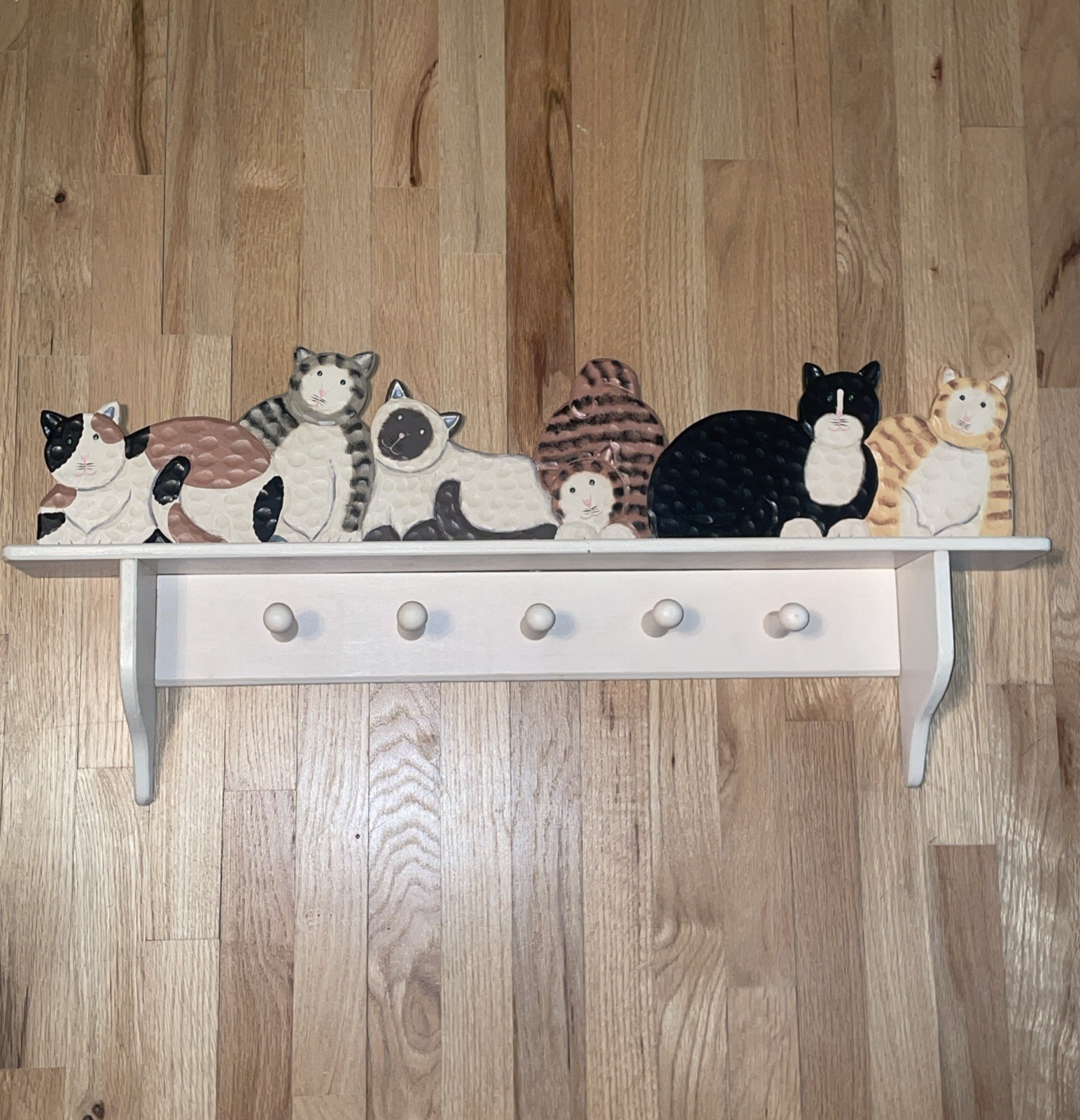 Vintage Wood Cat Large Shelf Rack Coat Leash Jewelry Folk Art Country Vet