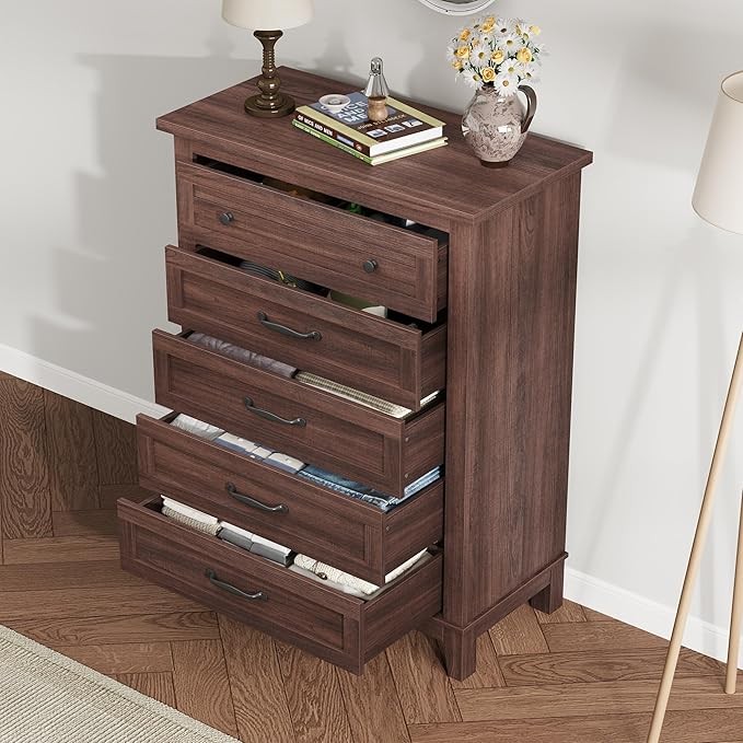 41.3 inch 5 Dresser Bedroom Tall Vertical Drawer Storage Wood Organizer Storage