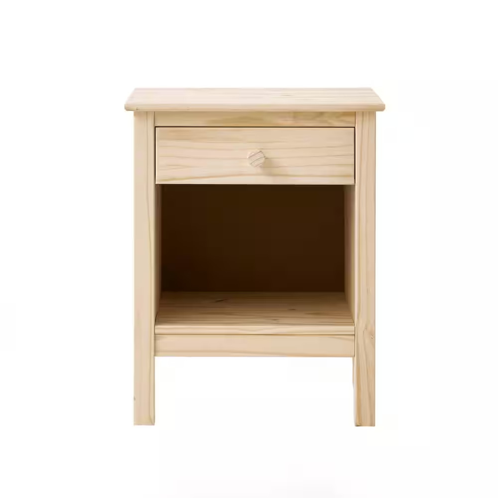 1-Drawer Unfinished Natural Pine Wood Nightstand (25 In. H X 20 In. W X 16.5 In.