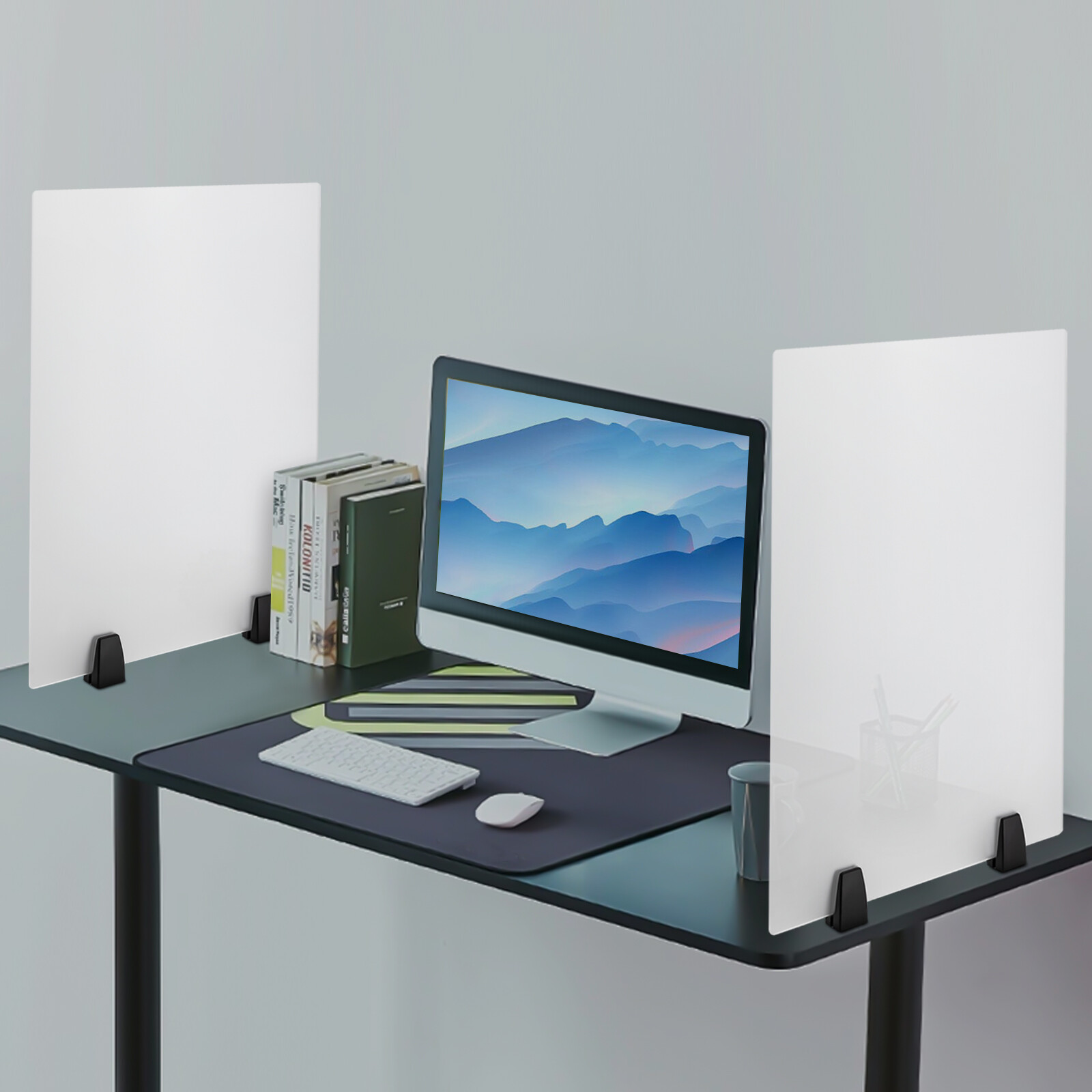 Dual Frosted Plexiglass 24 x 18 inch Clamp-on Desk Privacy Panels Pack of 2