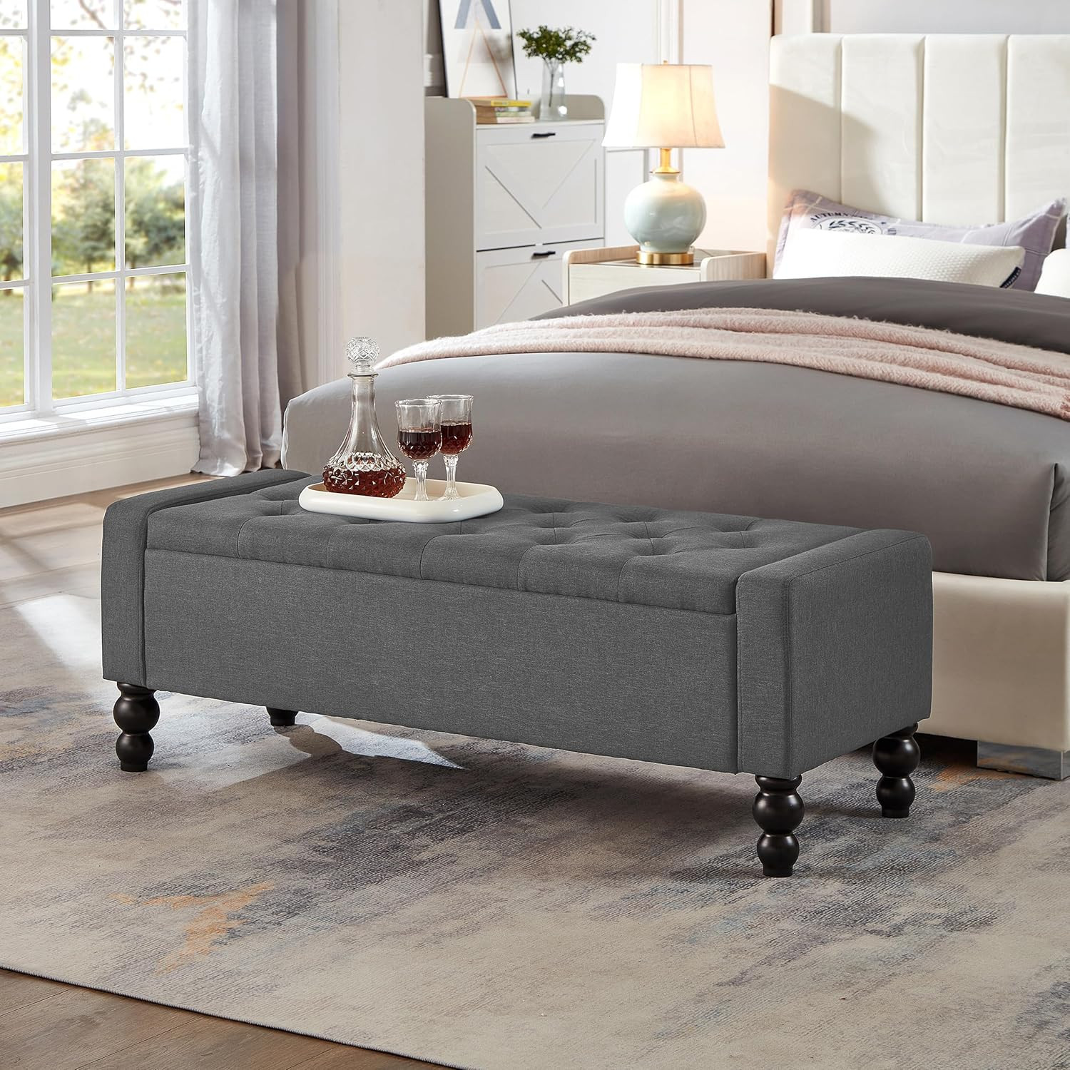 50″ W Storage Ottoman Bench with Safety Hinge, Load up to 660 Lb Ottoman with St