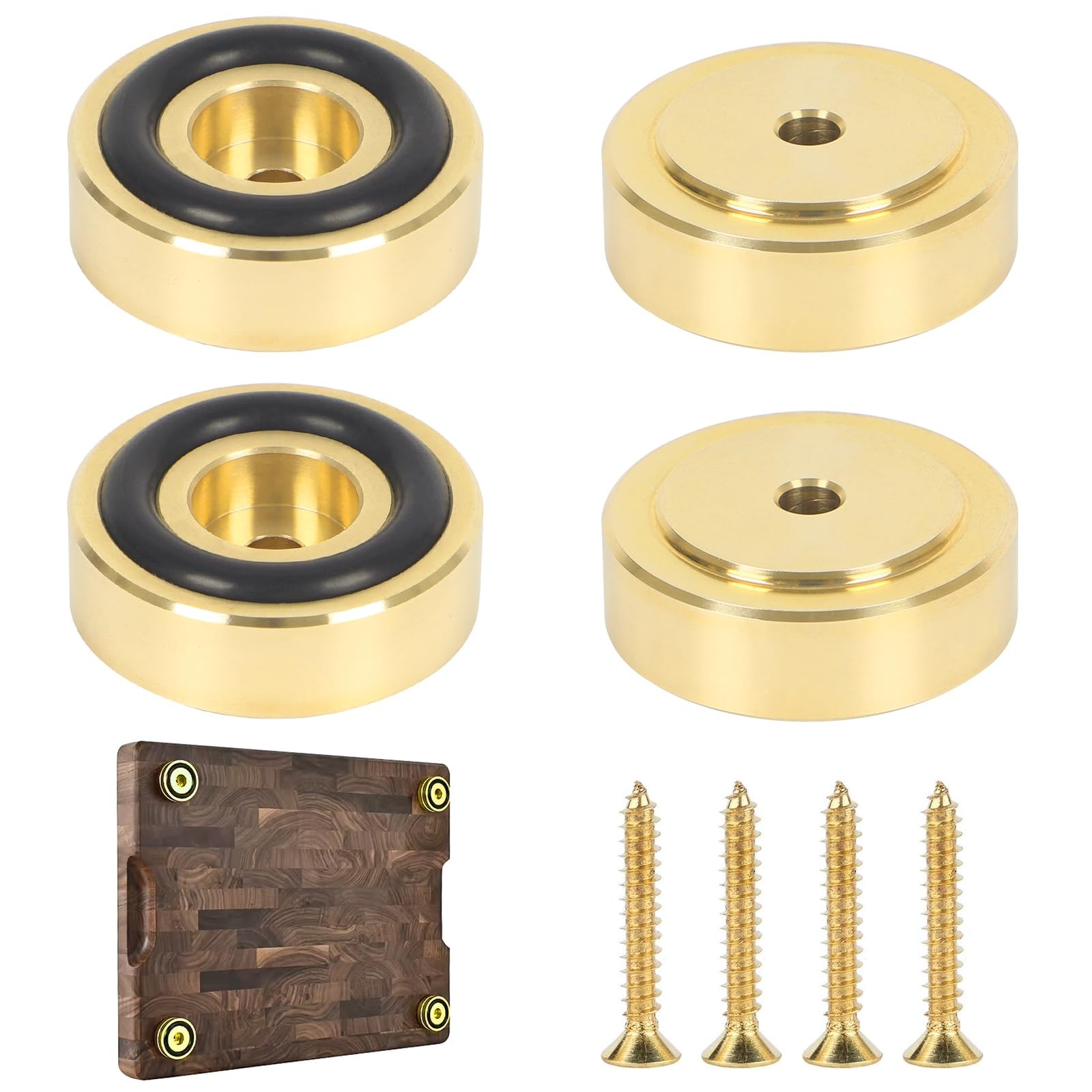 4Pcs 1.18×0.39in Brass Cutting Board Feets Nonslip Pads Gold Legs Silicone Kit
